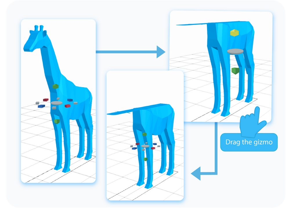 Flattening the object by dragging the gizmo